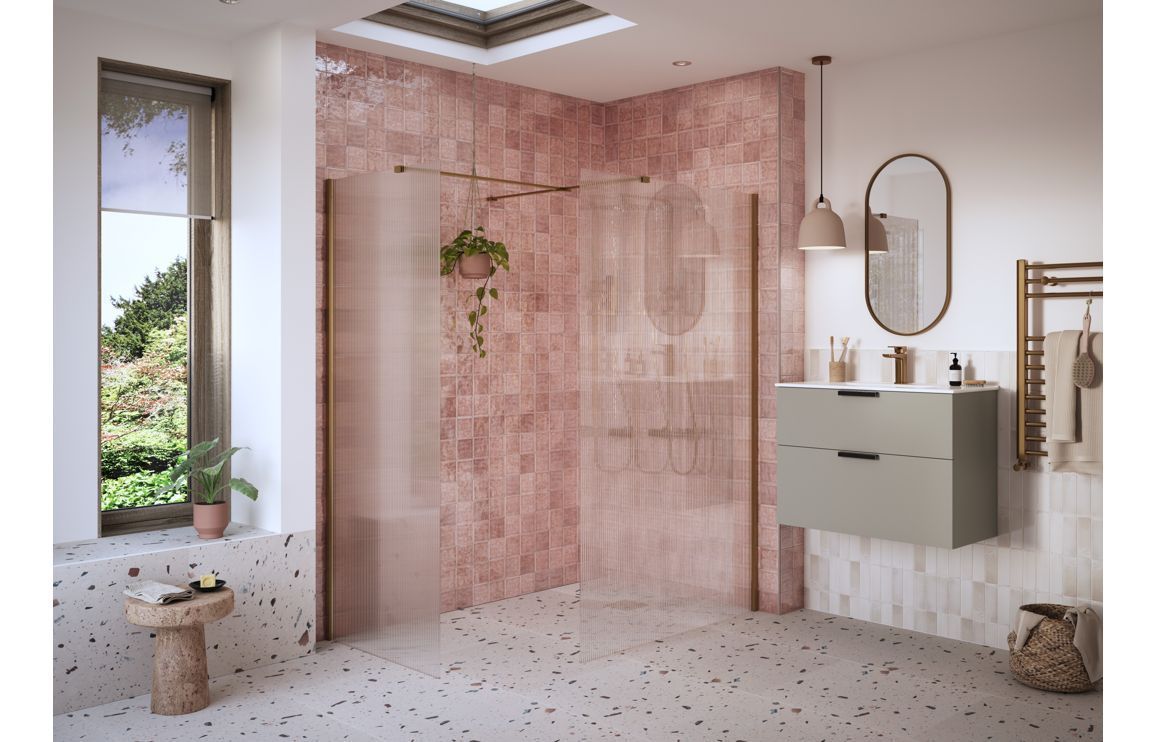 Athen 900mm Fluted Wetroom Panel & Side Panel Arm - Brushed Bronze
