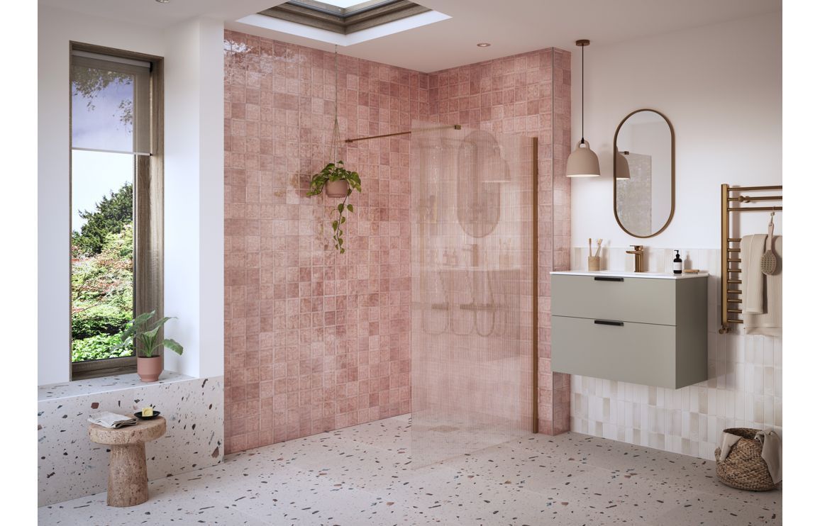 Athen 900mm Fluted Wetroom Panel & Support Bar - Brushed Bronze