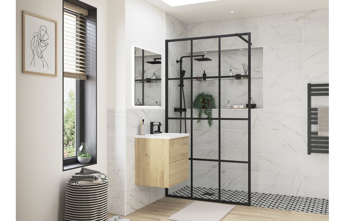 Athen 800mm Framed Wetroom Panel - Black