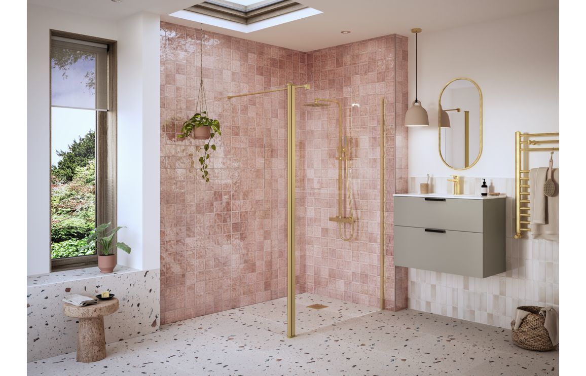 Athen Optional 1950x300x8mm Rotatable Wetroom Panel (Full Hinge) - Brushed Brass