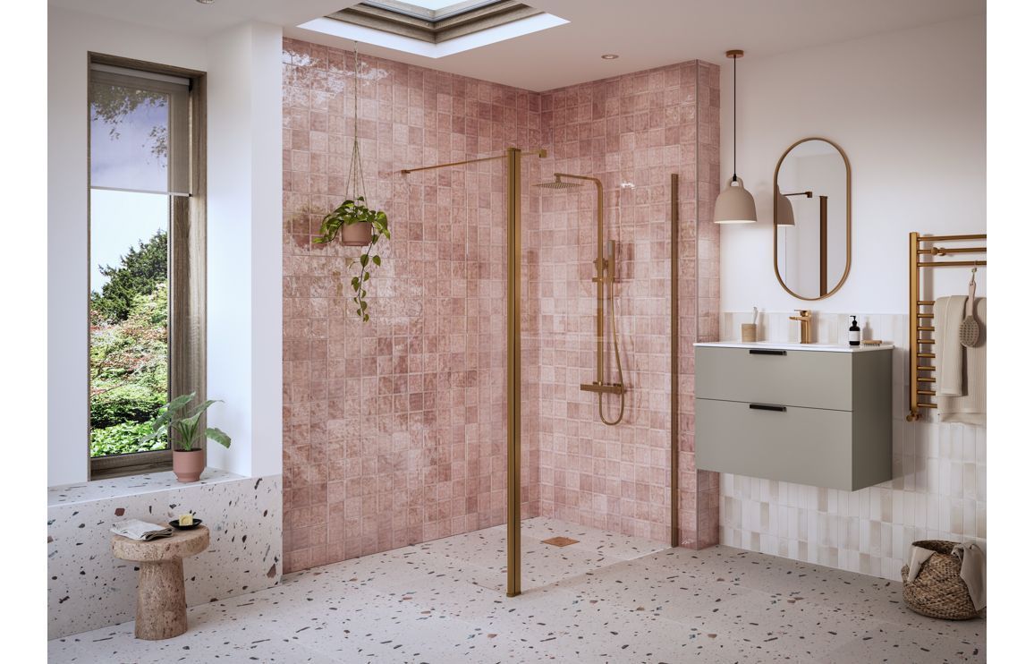 Athen Optional 1950x300x8mm Rotatable Wetroom Panel (Full Hinge) - Brushed Bronze