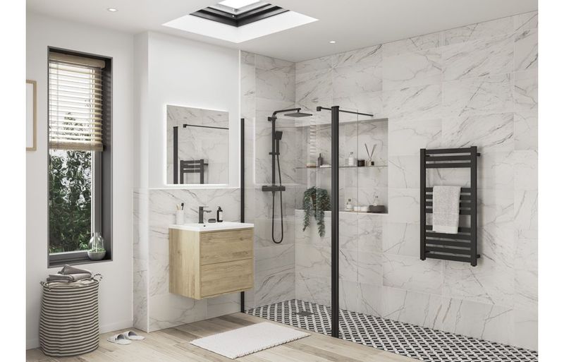 Athen Optional 1950x300x8mm Rotatable Wetroom Panel (Full Hinge) - Matt Black