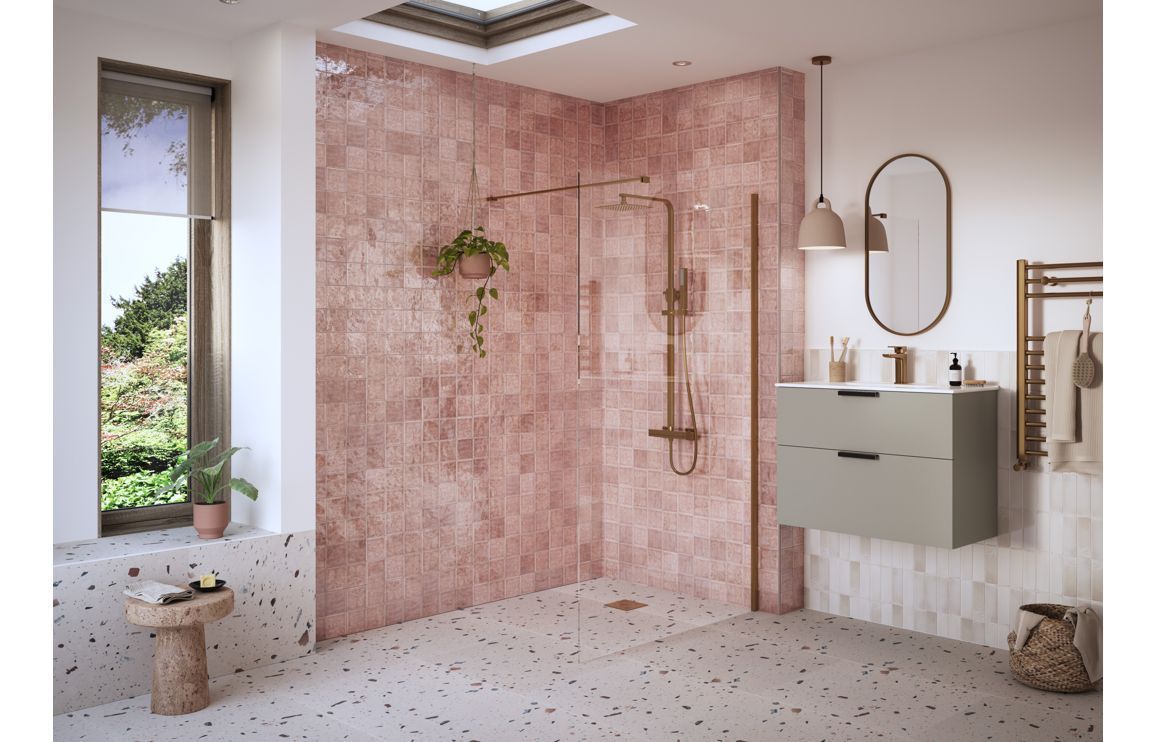 Athen 900mm Wetroom Panel & Support Bar - Brushed Bronze