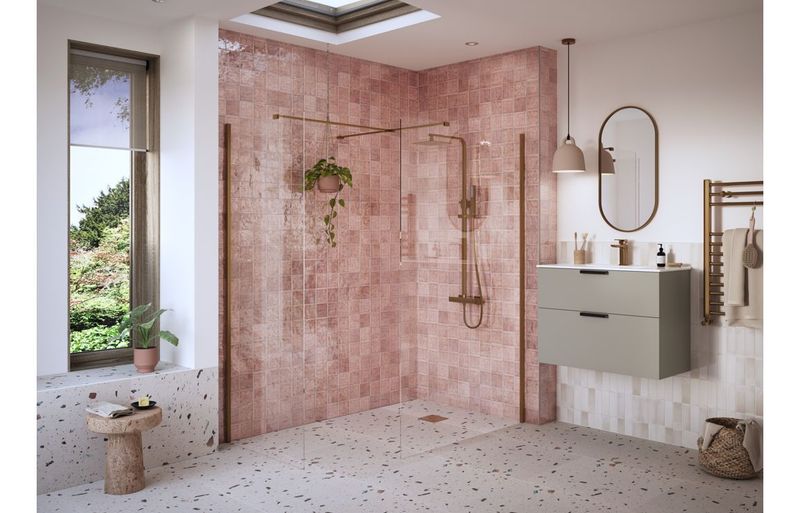 Athen 500mm Wetroom Side Panel & Arm - Brushed Bronze