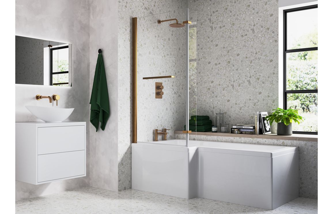 Natasha L Shape 1700x850x560mm 0TH Shower Bath Pack (LH) - Brushed Bronze