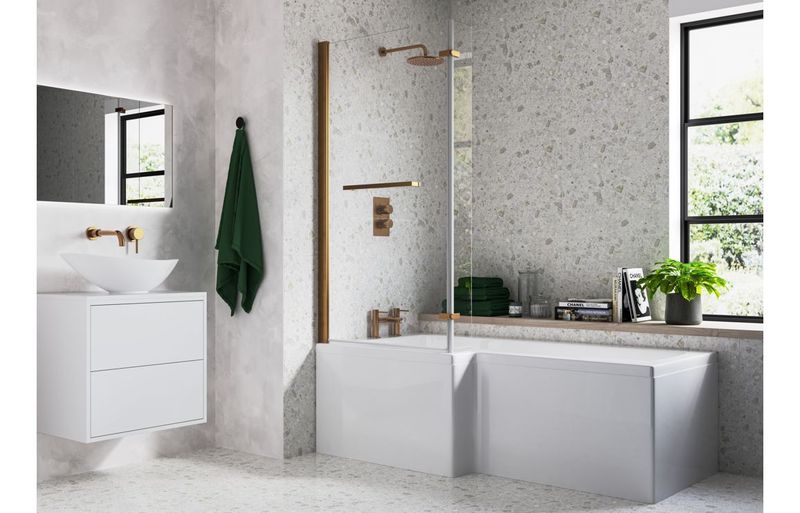 Natasha L Shape 1700x850x560mm 0TH Shower Bath Pack (LH) - Brushed Bronze
