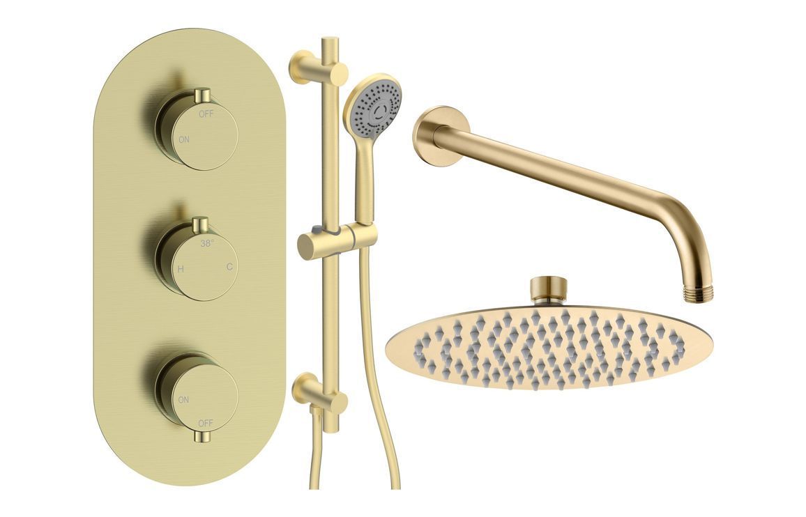 Austin Round Shower Valve & Kit Pack 3 - Brushed Brass
