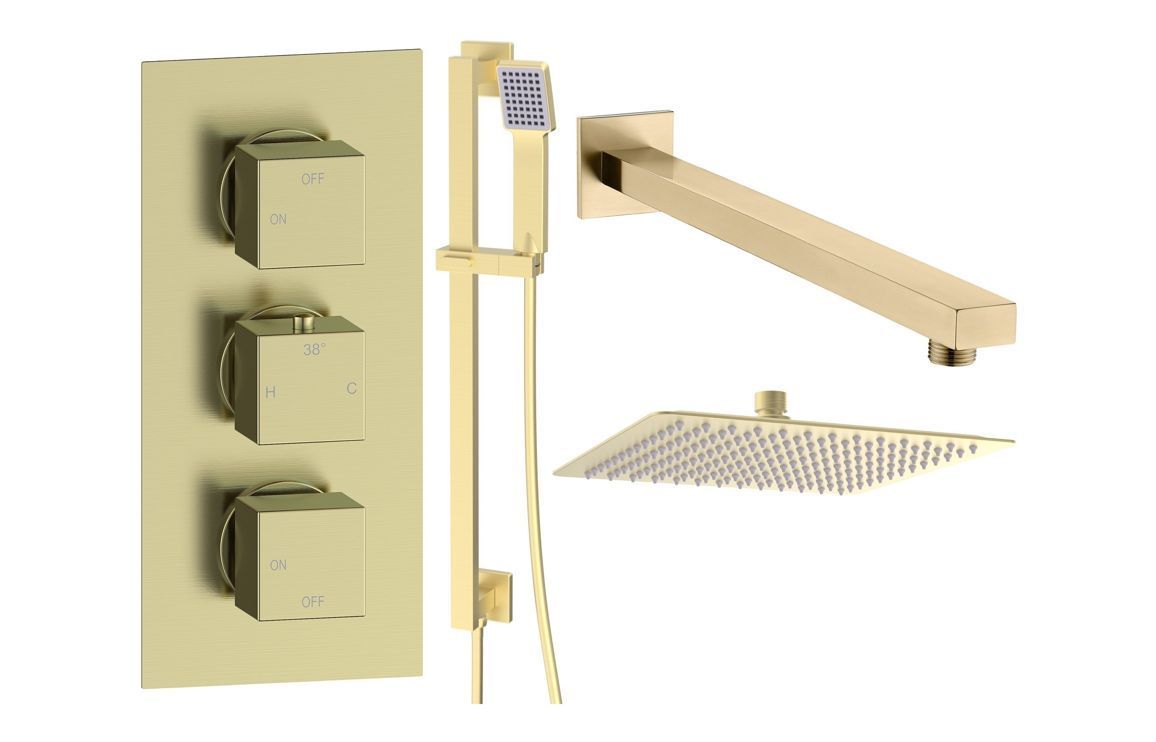 Corey Square Shower Valve & Kit Pack 3 - Brushed Brass
