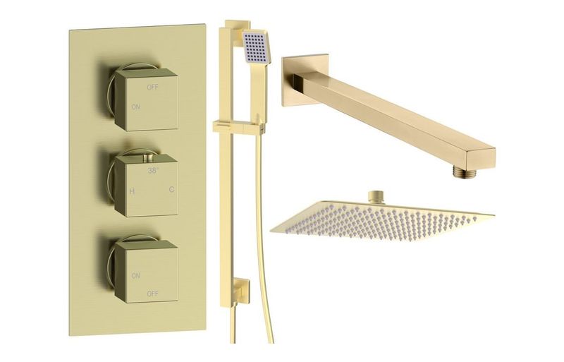 Corey Square Shower Valve & Kit Pack 3 - Brushed Brass Corey Square Shower Valve & Kit Pack 3 - Brushed Brass