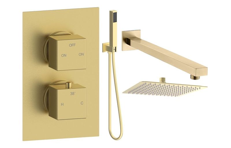 Corey Square Shower Valve & Kit Pack 4 - Brushed Brass Corey Square Shower Valve & Kit Pack 4 - Brushed Brass