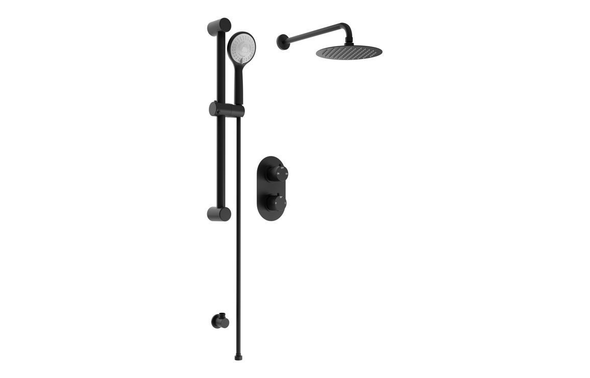 Round Concealed Valve Head & Arm Shower Pack - Black