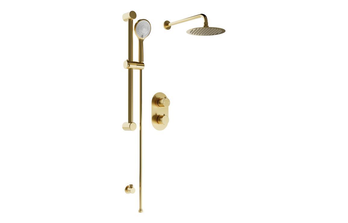 Round Concealed Valve Head & Arm Shower Pack - Brushed Brass