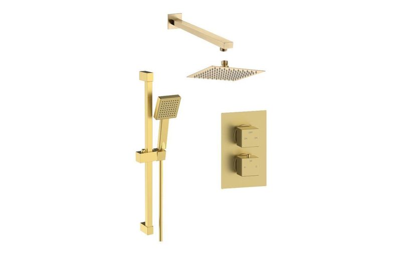 Square Concealed Valve Head & Arm Shower Pack - Brushed Brass Square Concealed Valve Head & Arm Shower Pack - Brushed Brass