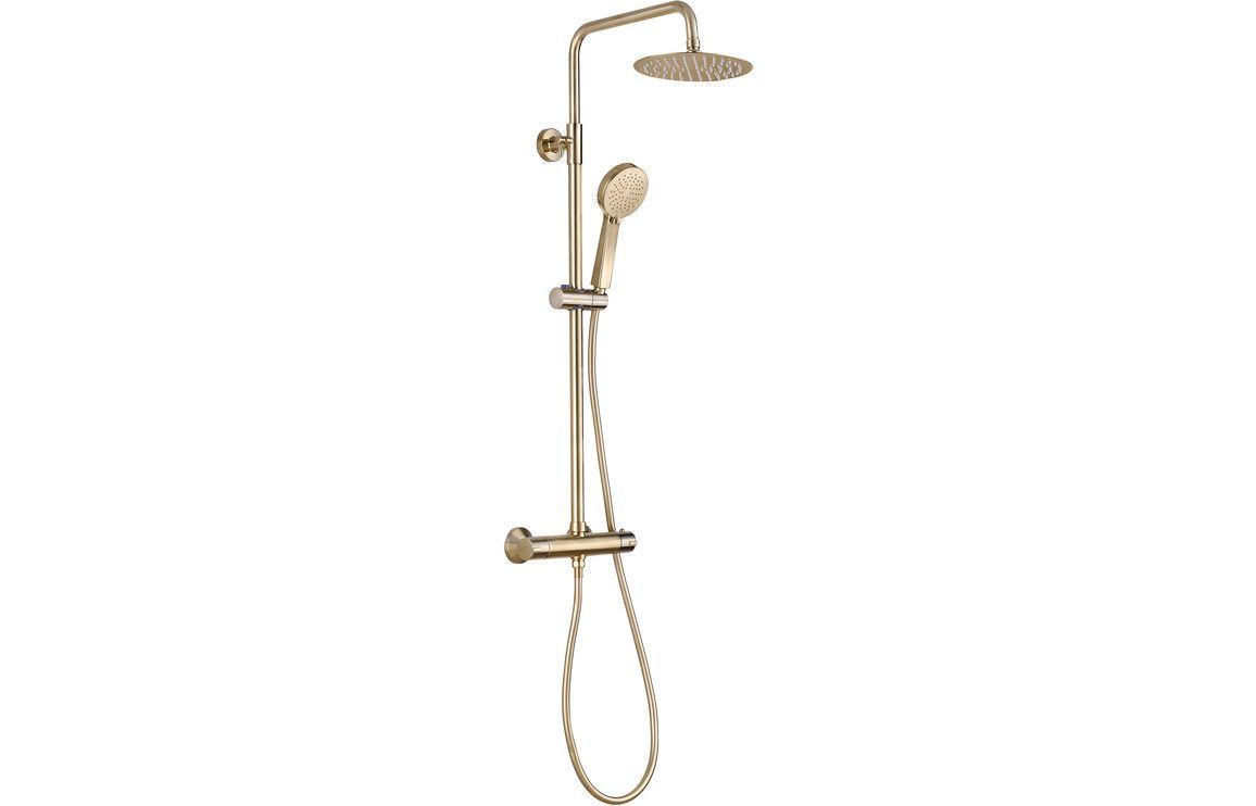 Round Thermostatic Bar Mixer w/Riser Kit - Brushed Brass