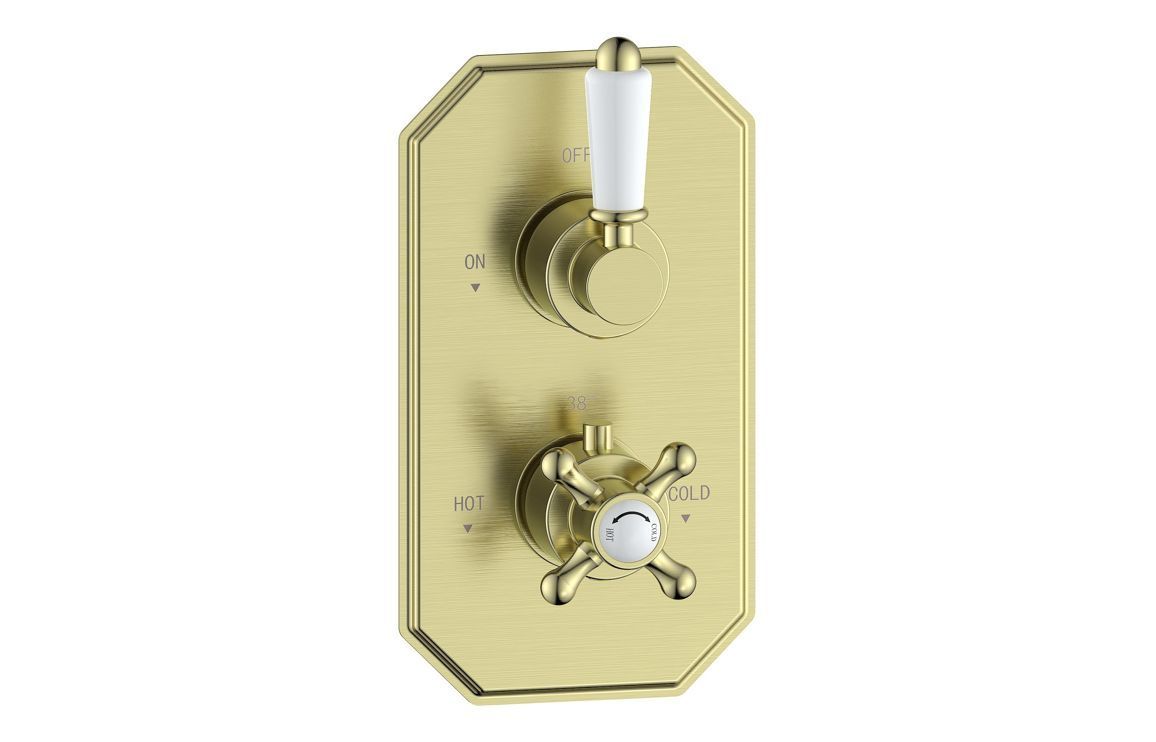 Basil Traditional Lever Thermostatic Single Outlet Shower Valve - Brushed Brass