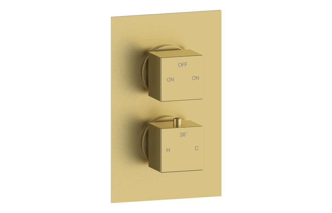 Corey Thermostatic Two Outlet Twin Shower Valve - Brushed Brass