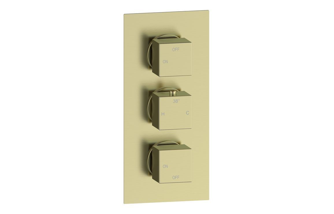 Corey Thermostatic Two Outlet Triple Shower Valve - Brushed Brass