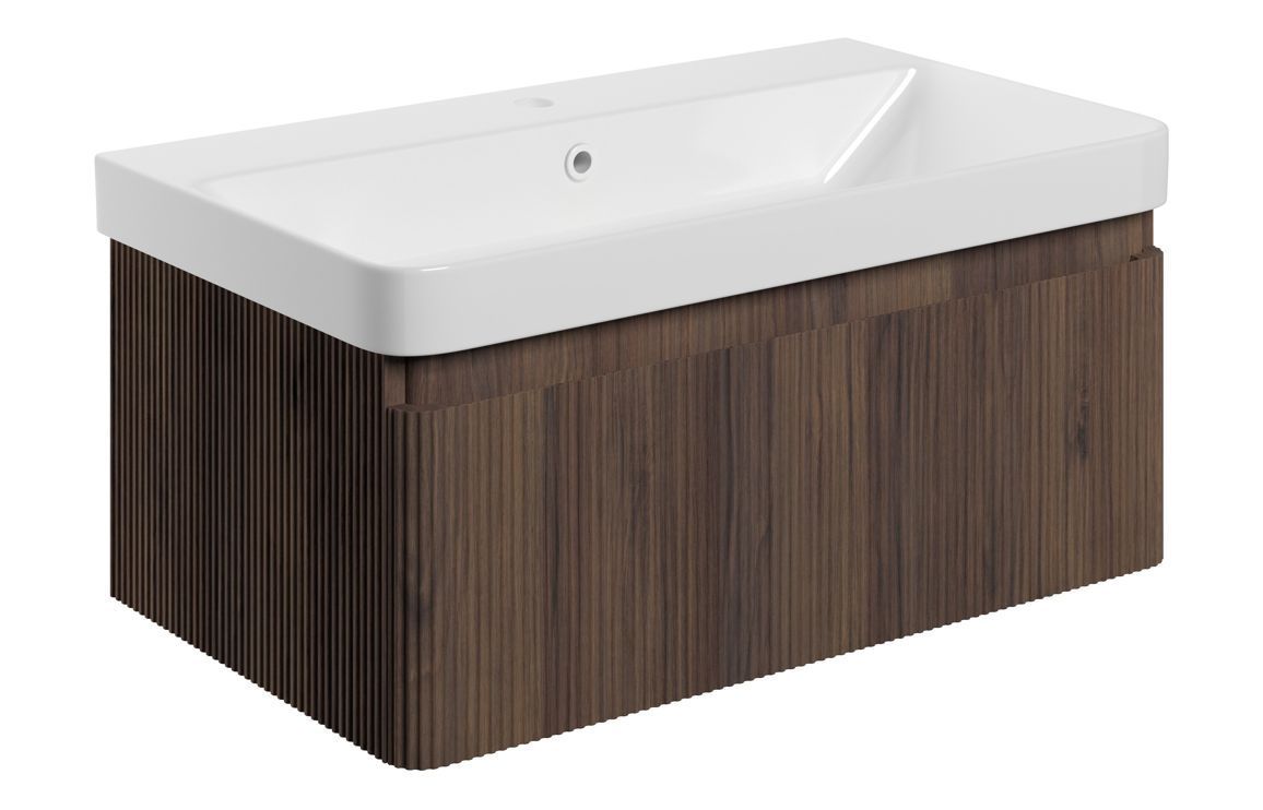 Karly 805mm Wall Hung 1 Drawer Basin Unit & Basin - Textured Walnut