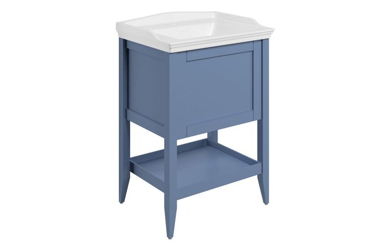 Dolwen 650mm Floor Standing 1 Drawer Basin Unit w/Basin - Matt Misty Blue