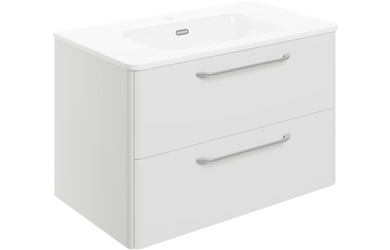 Brixham 810mm 2 Drawer Wall Unit & Basin - White Gloss