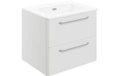 Brixham 610mm 2 Drawer Wall Unit & Basin - White Gloss