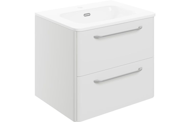 Brixham 610mm 2 Drawer Wall Unit & Basin - White Gloss