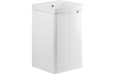 Narbeth 500mm 2 Door Floor Standing Cloakroom Basin Unit - White Gloss
