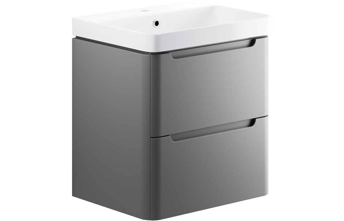 Narbeth 605mm 2 Drawer Wall Hung Basin Unit - Matt Grey
