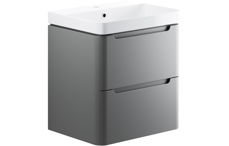 Narbeth 605mm 2 Drawer Wall Hung Basin Unit - Matt Grey