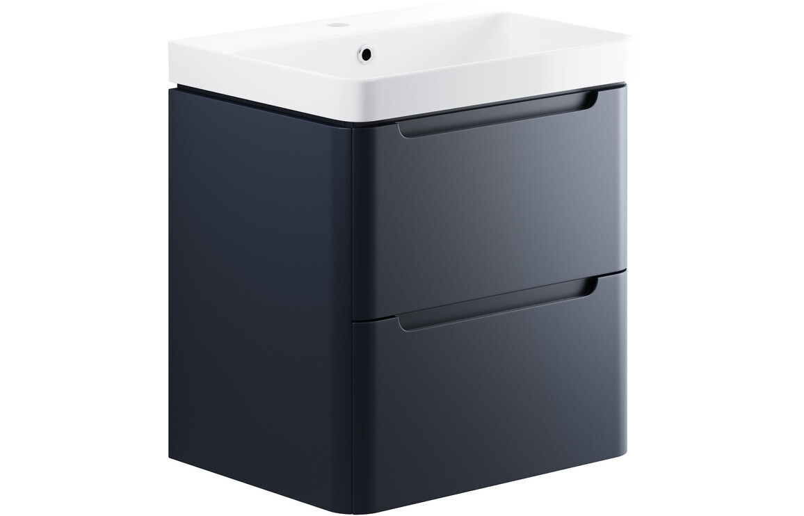 Narbeth 605mm 2 Drawer Wall Hung Basin Unit - Matt Indigo