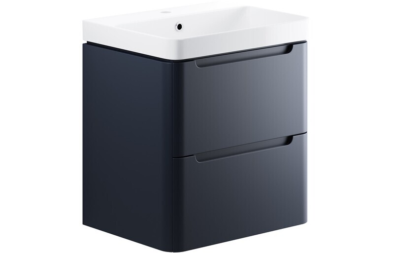 Narbeth 605mm 2 Drawer Wall Hung Basin Unit - Matt Indigo