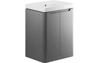 Narbeth 605mm 2 Door Floor Standing Basin Unit - Matt Grey