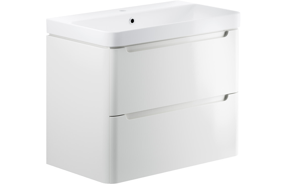 Narbeth 805mm 2 Drawer Wall Hung Basin Unit - White Gloss