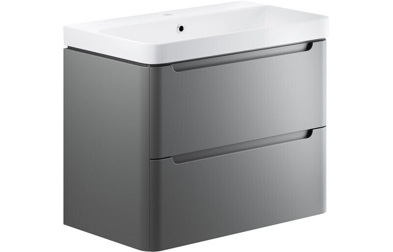 Narbeth 805mm 2 Drawer Wall Hung Basin Unit - Matt Grey