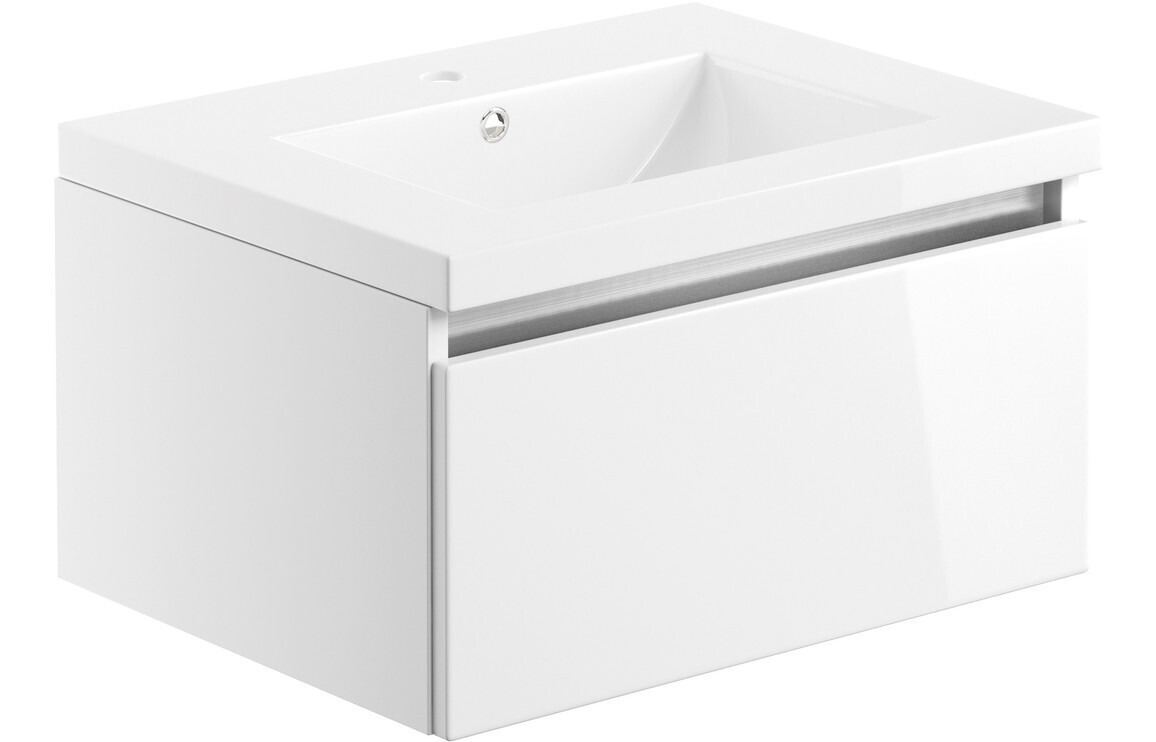 Tenby 615mm 1 Drawer Wall Hung Basin Unit Inc. Basin - White Gloss