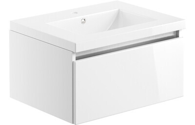 Tenby 615mm 1 Drawer Wall Hung Basin Unit Inc. Basin - White Gloss