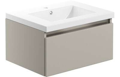 Tenby 615mm 1 Drawer Wall Hung Basin Unit Inc. Basin - Latte