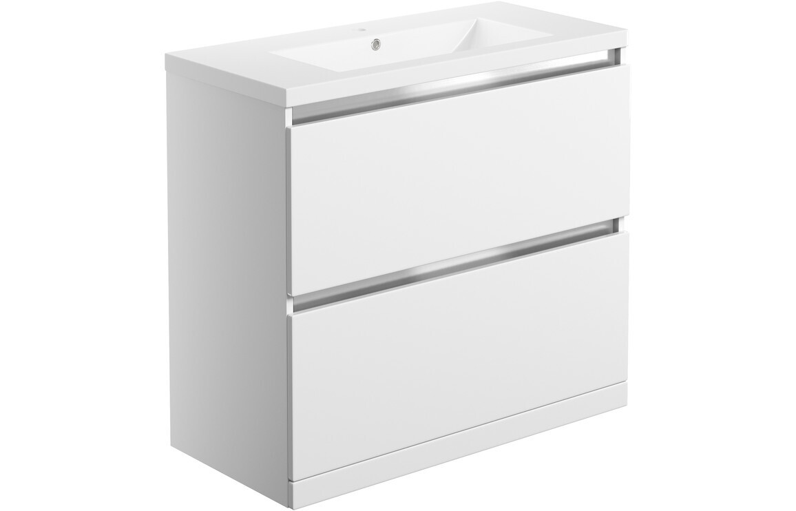 Tenby 815mm 2 Drawer Floor Standing Basin Unit Inc. Basin - White Gloss