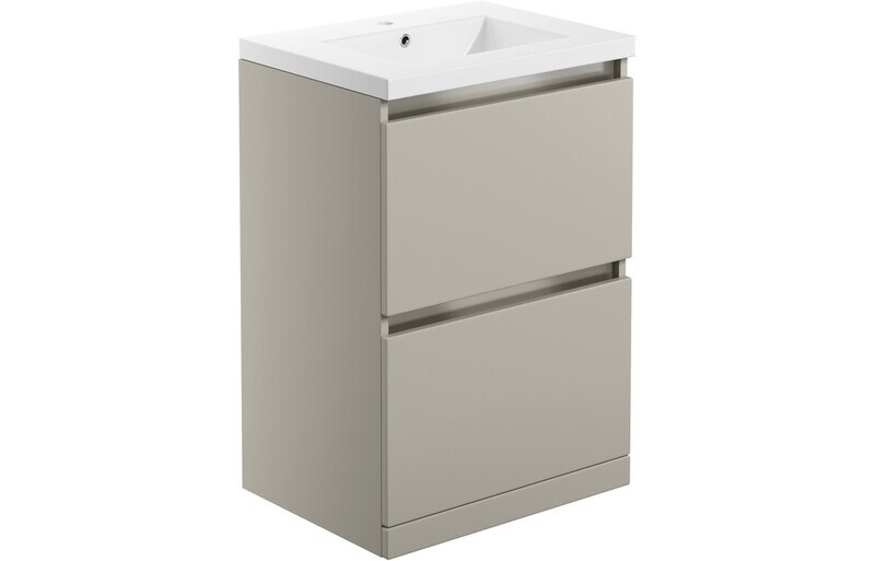 Tenby 615mm 2 Drawer Floor Standing Basin Unit Inc. Basin - Latte