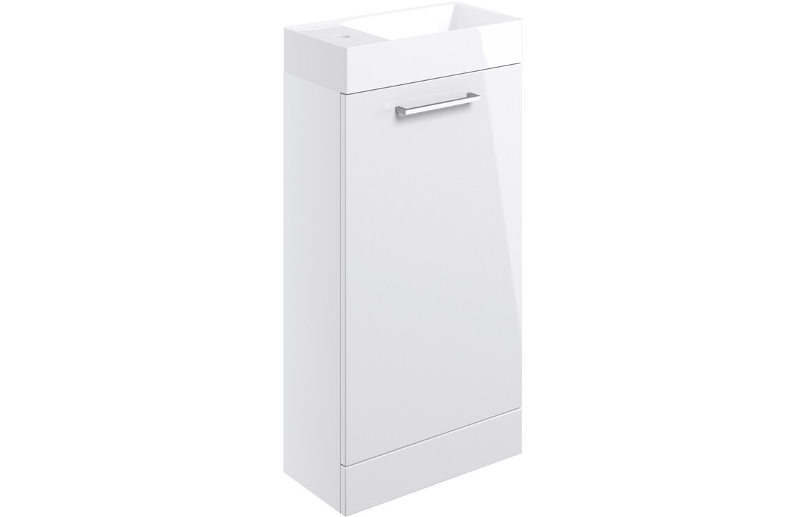 Rhyl 410mm Floor Standing 1 Door Basin Unit & Basin - White Gloss