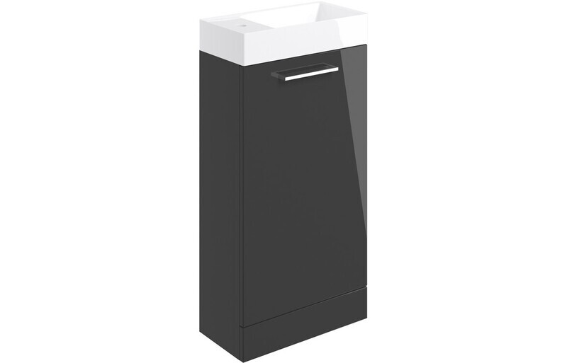 Rhyl 410mm Floor Standing 1 Door Basin Unit & Basin - Anthracite Gloss