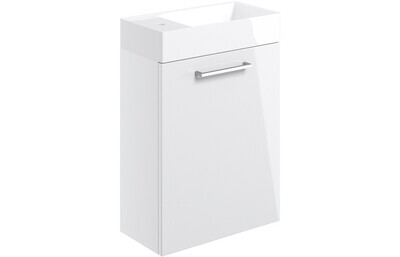 Rhyl 410mm Wall Hung 1 Door Basin Unit & Basin - White Gloss Rhyl 410mm Wall Hung 1 Door Basin Unit & Basin - White Gloss