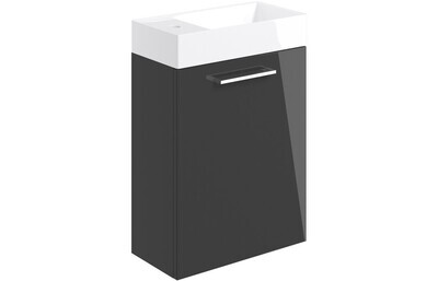 Rhyl 410mm Wall Hung 1 Door Basin Unit & Basin - Anthracite Gloss