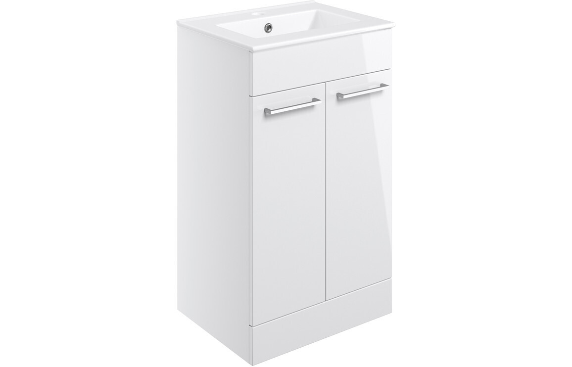 Rhyl 510mm Floor Standing 2 Door Basin Unit & Basin - White Gloss