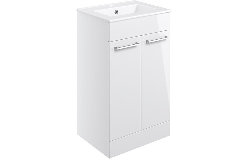 Rhyl 510mm Floor Standing 2 Door Basin Unit & Basin - White Gloss