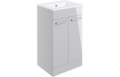 Rhyl 510mm Floor Standing 2 Door Basin Unit & Basin - Grey Gloss