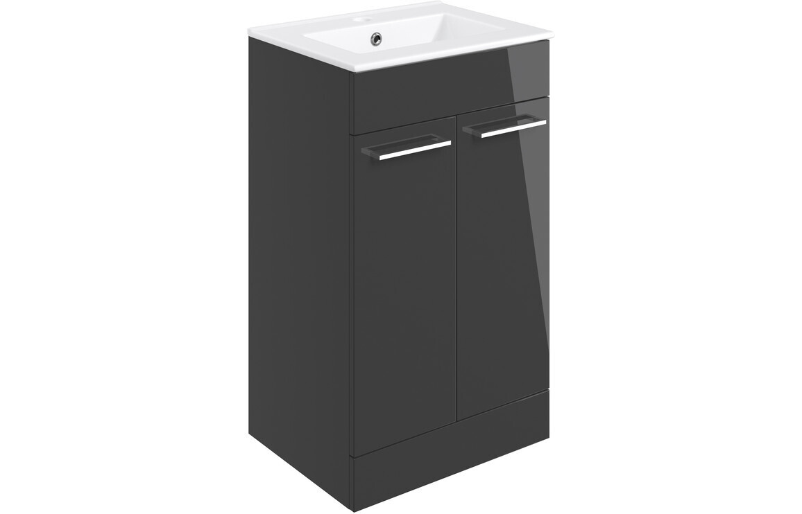 Rhyl 510mm Floor Standing 2 Door Basin Unit & Basin - Anthracite Gloss