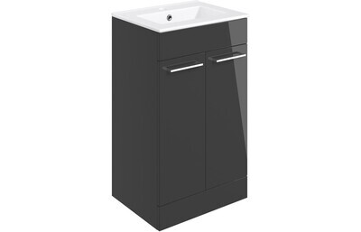 Rhyl 510mm Floor Standing 2 Door Basin Unit & Basin - Anthracite Gloss Rhyl 510mm Floor Standing 2 Door Basin Unit & Basin - Anthracite Gloss