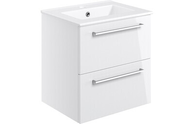 Rhyl 510mm Wall Hung 2 Drawer Basin Unit & Basin - White Gloss