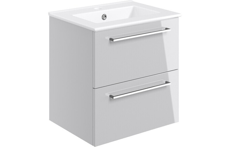 Rhyl 510mm Wall Hung 2 Drawer Basin Unit & Basin - Grey Gloss